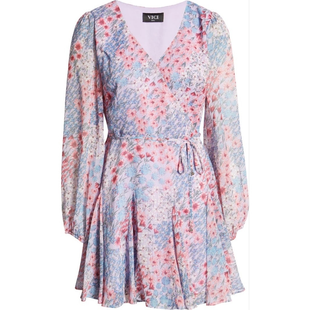 Vici Floral Print Long Sleeve Wrap Dress